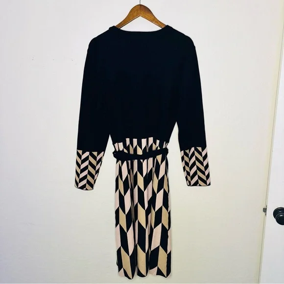 Eliza J Geometric Knit Sweater Geometric Print Dress XL Fit & Flare‎ Long Sleeve - Picture 6 of 10